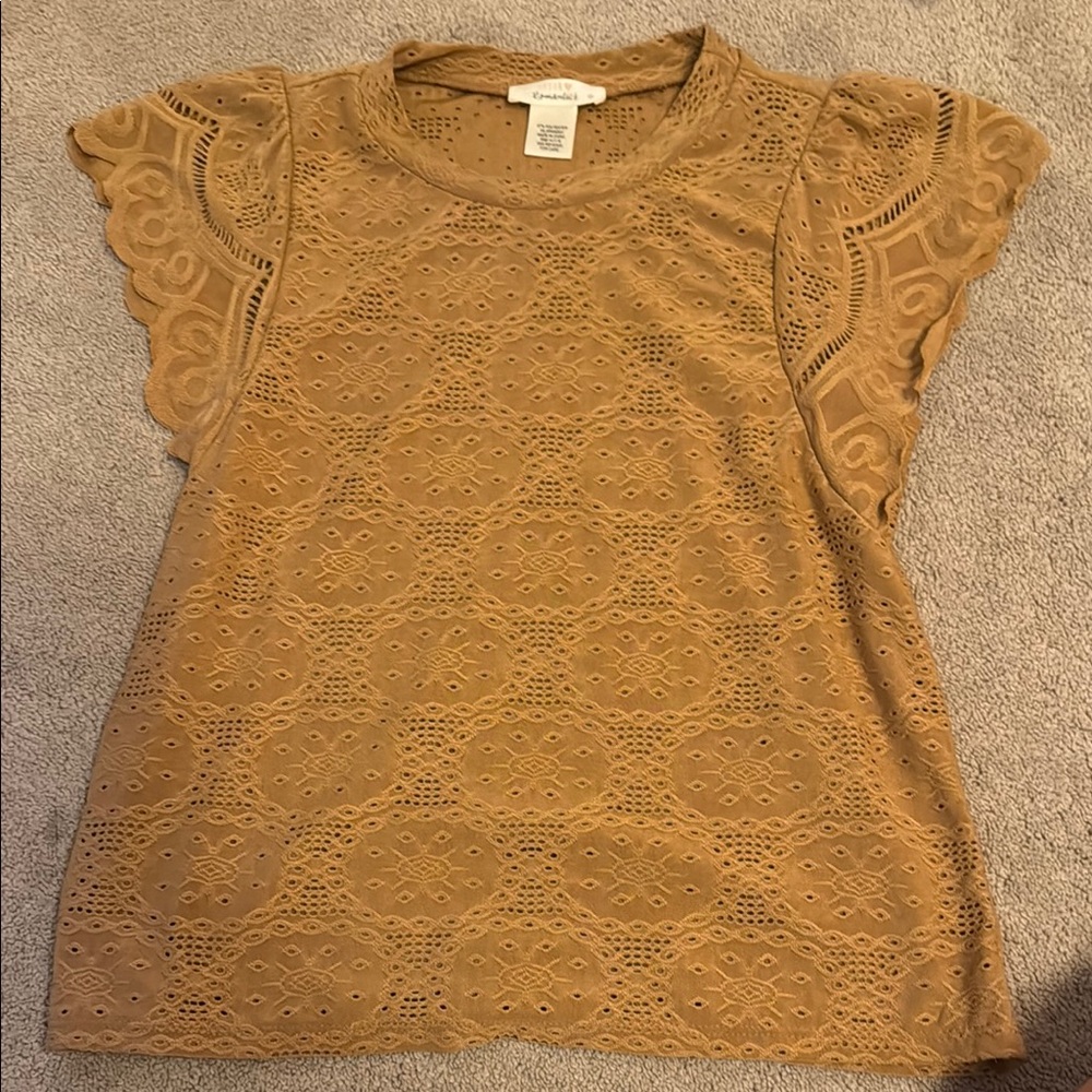 Madewell Tan Eyelet Flutter Sleeve Top